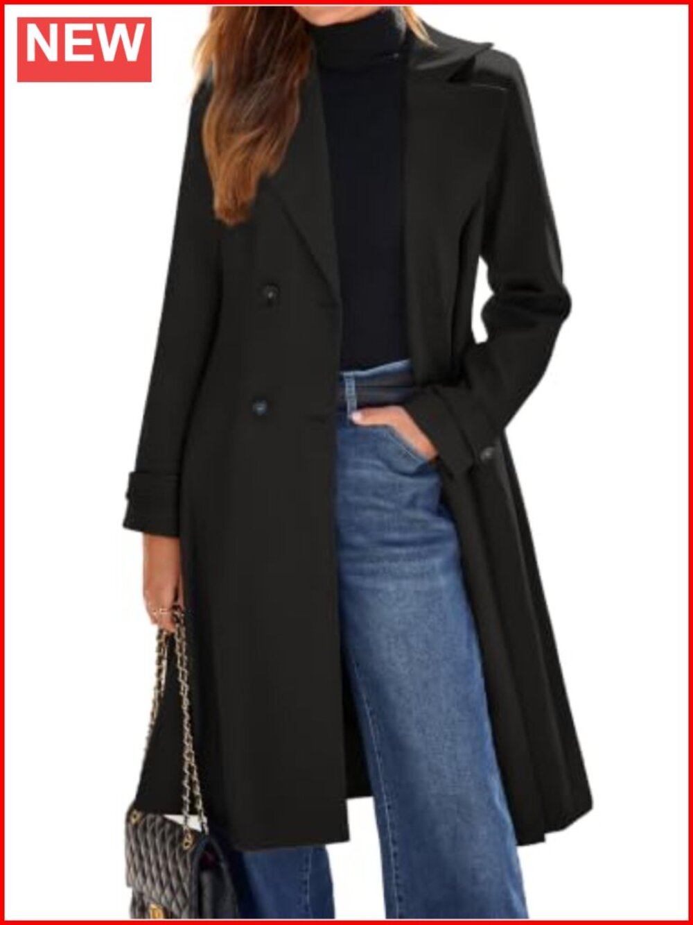 Womens Long Trench Coat Double Breasted Winter Jacket Coat